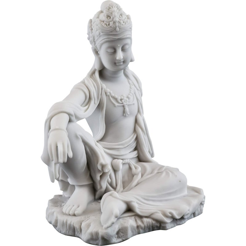 Top Collection Water & Moon Quan Yin Royal Ease Pose Statue- Buddhist Kwan Yin Goddess of Compassion and Mercy Sculpture in White Marble Finish - 7.25-Inch Collectible Figurine - Image 4